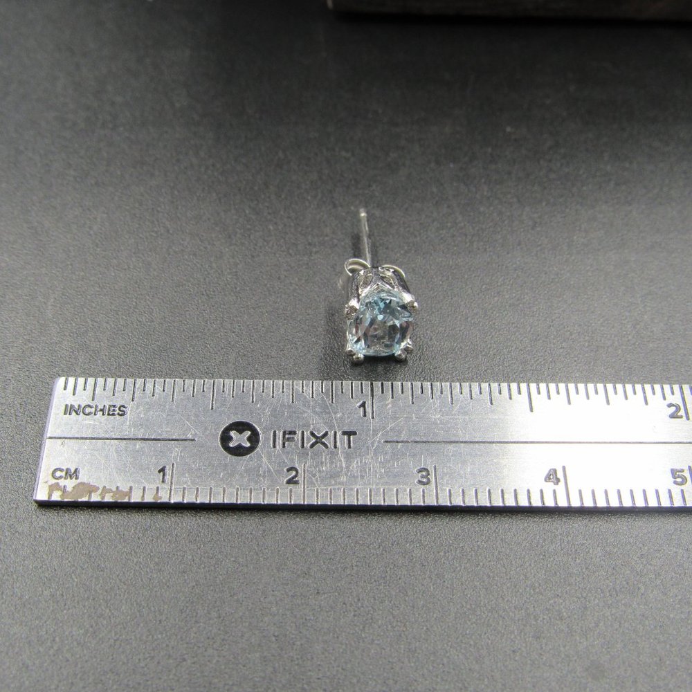 Sterling Ornate Oval Blue Topaz Stud Earrings - Picture 6 of 7